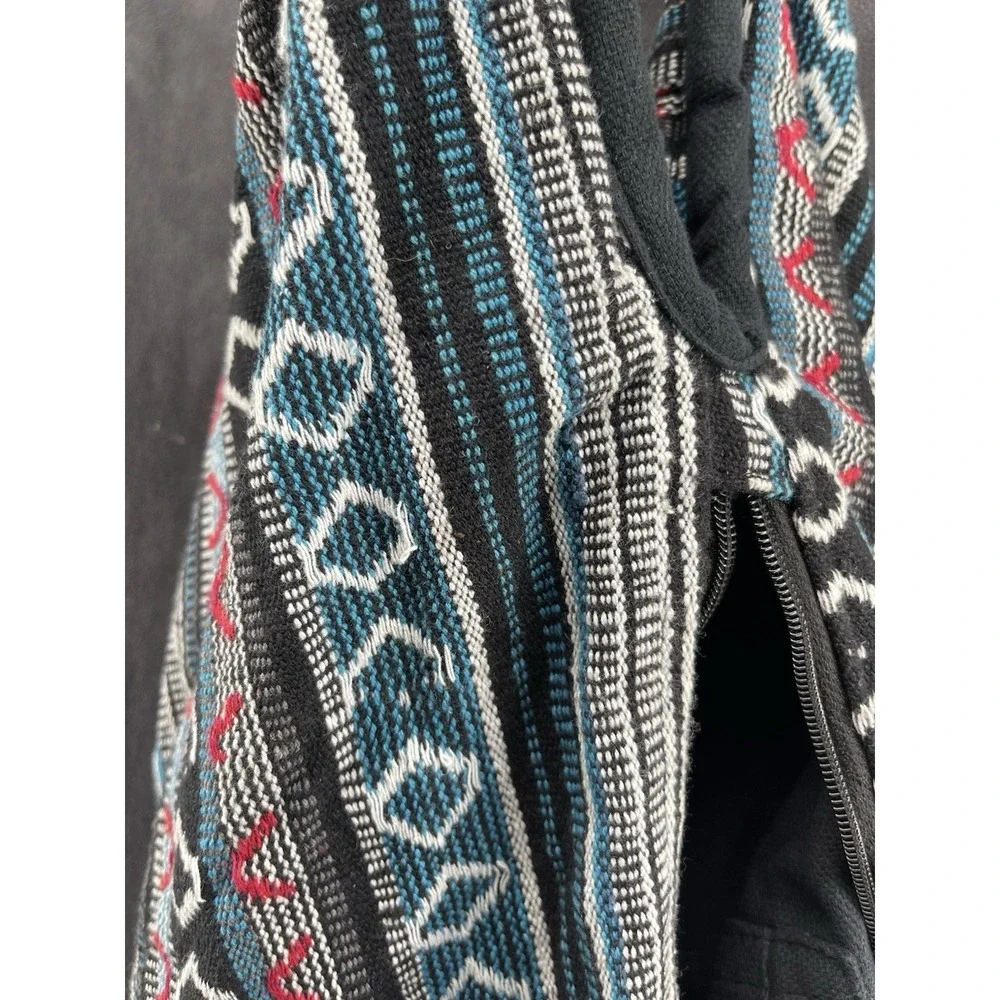 Boho Tribal Woven Hobo Shoulder Bag Blue Black Southwest Hippie Large Tote
